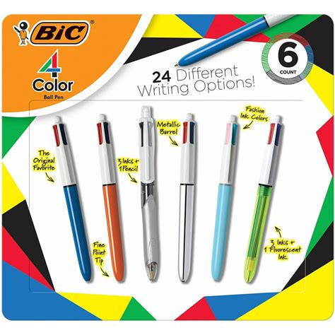 Bic 4 Color Ball Pen Pack Assorted Colors 6 Count