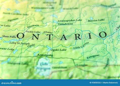 Geographic Map Of Canada State Ontario With Important Cities Stock