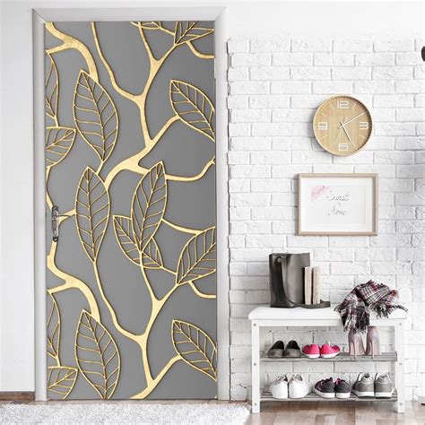 2 Pcs Door Stickers Fashion Leaf Pattern Personality Home Decor