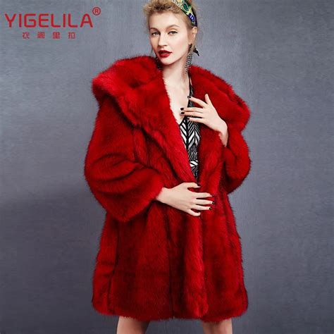 2015 Yigelila 9342 Winter Latest Design Fashion Long Red Faux Fur Coat