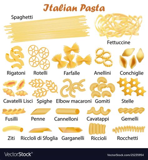 Set Of Kinds Of Italian Pasta Royalty Free Vector Image