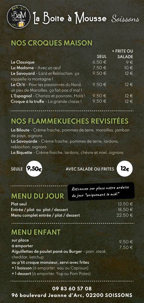 Menu At La Boite A Mousse Pub Bar Soissons