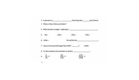 "What are Percentages" Math Antics Video Notes Worksheet Percent Practice