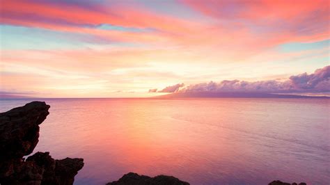 Lake 4k Sea Ocean Sunset Sunrise Stone Clouds Sky Blue Pink