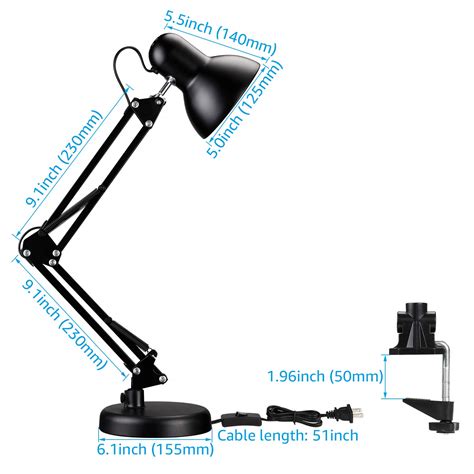 Torchstar Metal Desk Lamp Swing Arm Desk Lamps With Clamp Adjustable