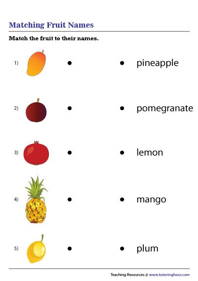 Matching Fruit Names Worksheet