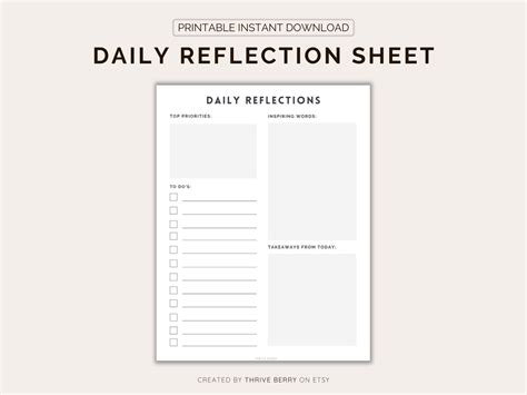 Printable Daily Reflection Journal Sheet To Help You Organize Etsy