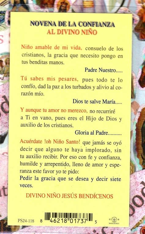 Novena De La Confianza Al Divino Nino Spanish Laminated Holy Card