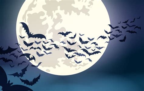 Halloween Moon With Flying Bats Stock Vector Illustration Of Mammal