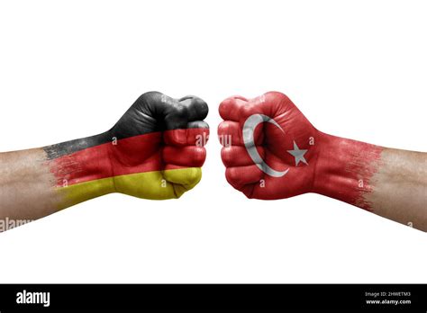 Two Hands Punch To Each Others On White Background Country Flags