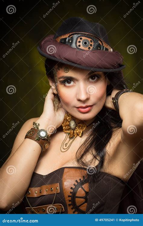 Portrait Of A Beautiful Steampunk Woman Stock Image Image Of Fashion