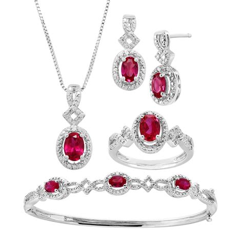 Created Gemstone 4 Piece Jewelry Set With Diamonds In 14k Gold Plated