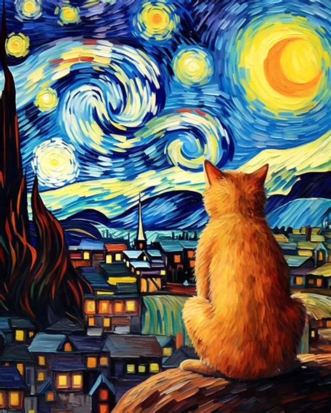 An Orange Cat Sitting On Top Of A Roof Looking At The Night Sky