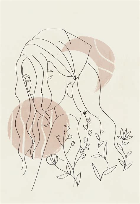 Aesthetic Female Line Drawing Poster Boho Painting Abstract Line Art