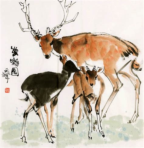 Chinese Deer Painting Ys41202009 68cm X 68cm27〃 X 27〃