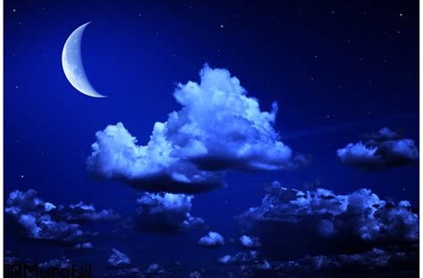 Big Moon Stars Cloudy Night Blue Sky Wall Mural