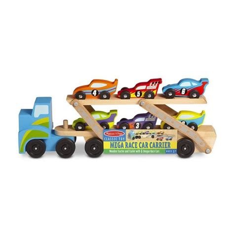 Melissa And Doug Mega Race Car Carrier Wooden Vehicle Play Set