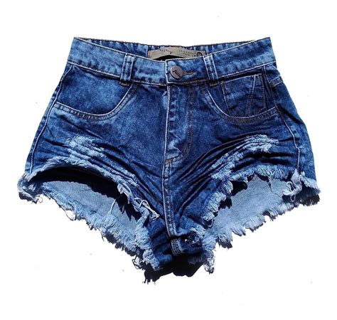 Shorts Jeans Escuro Feminino Cintura Alta Desfiado St006 R 5999 Em