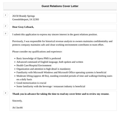 Guest Relations Cover Letter Velvet Jobs