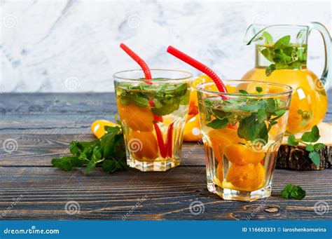 Summer Cold Drinks Delicious Refreshing Drink With Apricot And Mint In