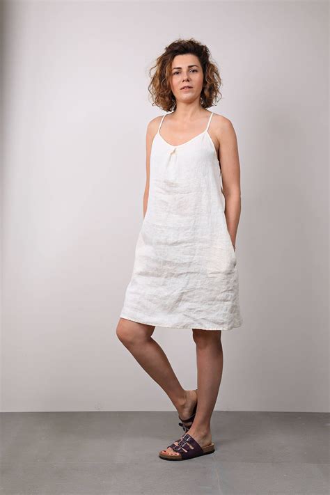 Cream White Linen Leisure Trend Dress Loose Summer Holiday Dress With