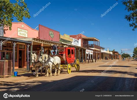 Historic Allen Street With A Stagecoach In Tombstone Arizona Stock