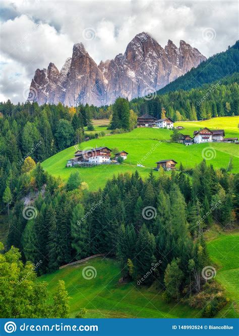 Mountain Village In Villnoss Dolomites Italy Stock Photo