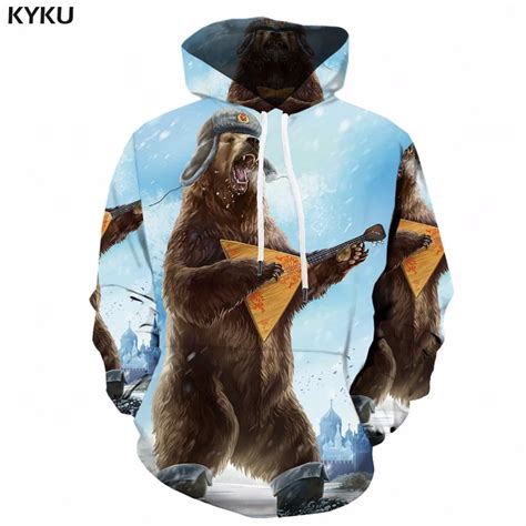 Kyku 3d Hoodies Men 2018 Russia Bear 3d Print Hoodie Animal Sweatshirt