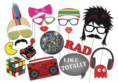 80s Retro Photobooth Party Props Set 21 Piece Printable Fun