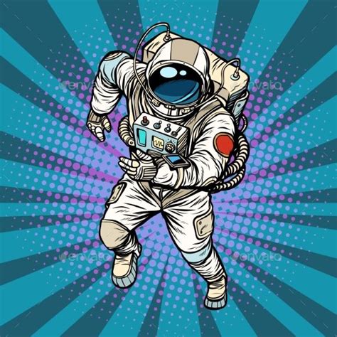 Astronaut Runs Retro Vector Illustration Retro Vector Pop Art Retro