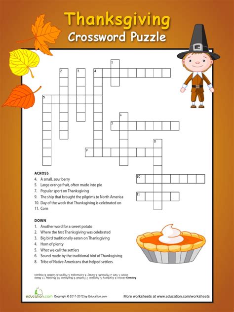Thanksgiving Crossword Puzzle Free Printable