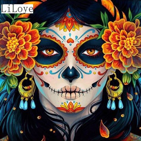 5d Diamond Painting Skull Painted Face Kit Day Of The Dead Artwork