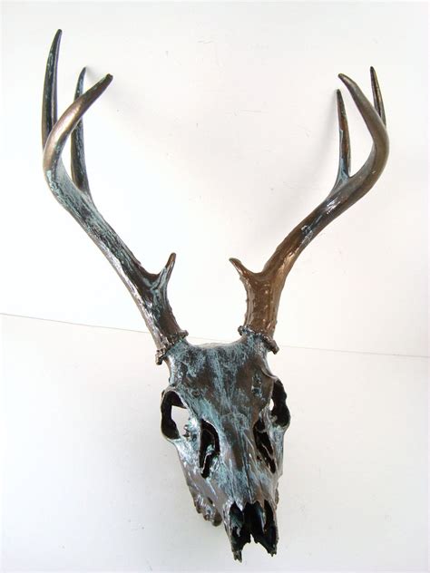Bronze Aged Natural Turquoise Patina Deer Skull Art Sculpture Etsy
