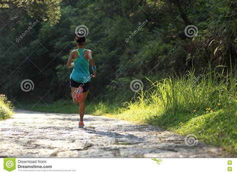 Runner Athlete Running On Forest Trail Stock Image Image Of Girl