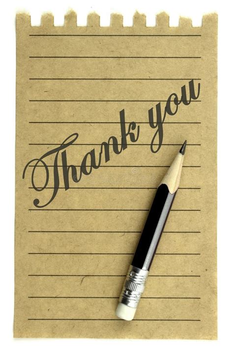 Handwriting Thank You On A Natural Note Paper And Pencil Stock Photo