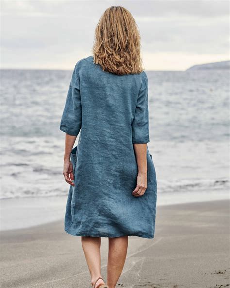 Deep Water Womens Linen Pocket Tunic Dress Woolovers Uk