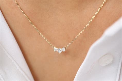 Classic Trio Diamond Necklace 14k Gold Diamond Necklace 026