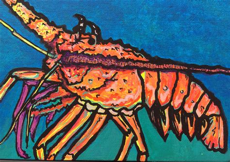 Lobster Art Tropical Key West Spiny Lobster Painting Etsy