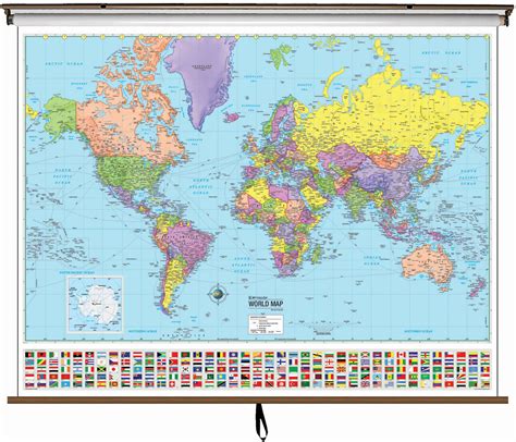 World Advanced Political Classroom Wall Map On Roller W Backboard