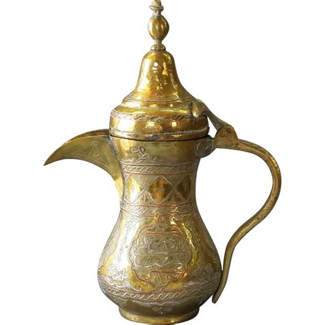 Antique Arabic Teapot Copper Silver Inlaid Damascus Turkish Islamic