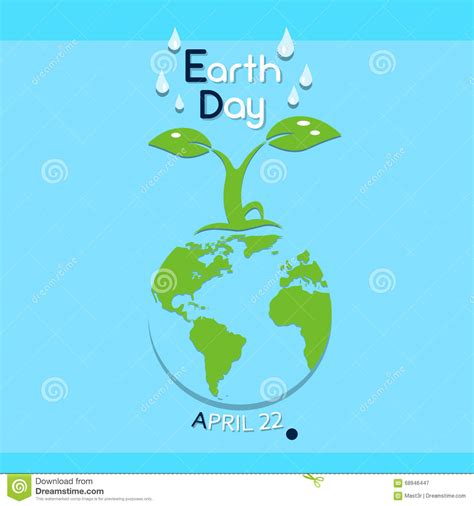 Earth Day Green Tree Growing Globe Ecological Protection Stock Vector