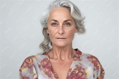 Premium Photo Portrait Of A Beautiful Mature Woman With Grey Hair And Freckles