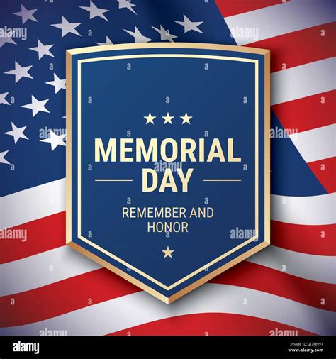 Memorial Day Postcard Vector Design With Greeting Text And Shield On A Waving Usa Flag