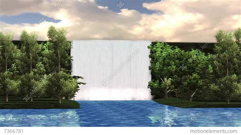 Beautiful Waterfall Live Landscape With Trees From Sea
