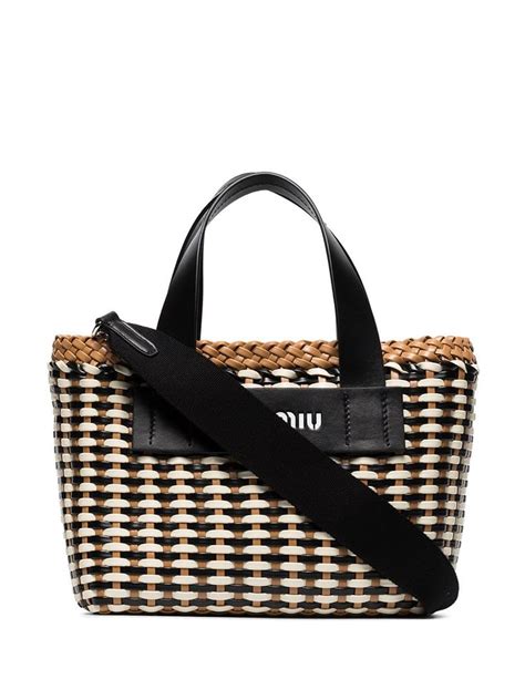 Miu Miu Woven Tote Bag Farfetch Woven Tote Bag Tote Bag Design