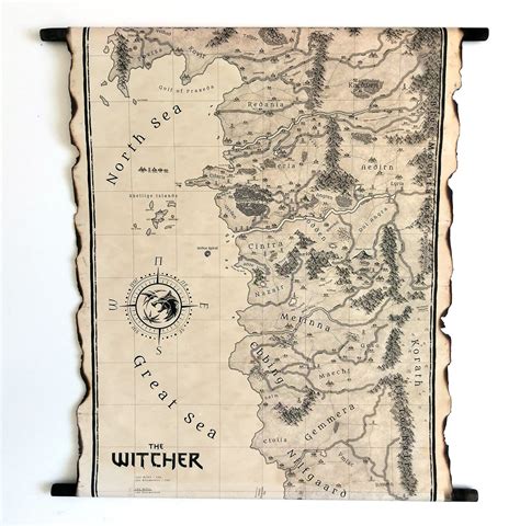 The Witcher Map On Handmade Scroll Northern Realms Map The Etsy