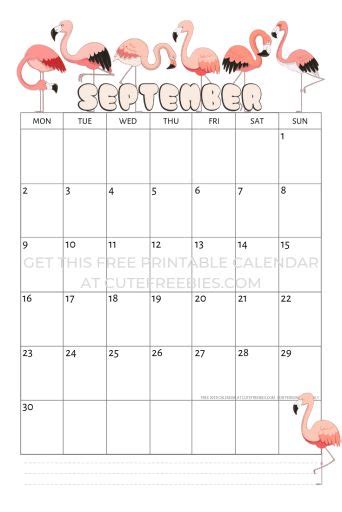 Pink Flamingo Printable Calendar For 2020 Cute Freebies For You Printable Calendar Design