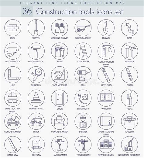Vector Construction Tools Outline Icon Set Elegant Thin Line Style