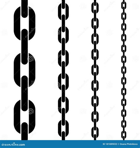 Metal Black Chain Set Seamless Pattern Isolated On White Background