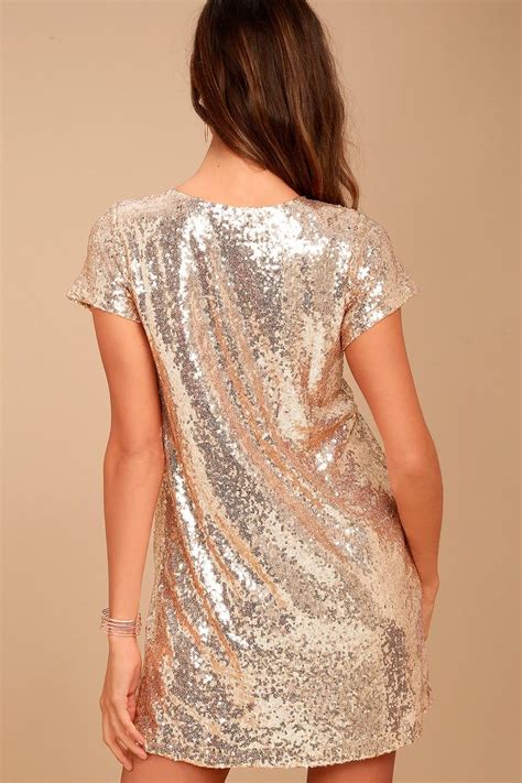 Light Up The Night Champagne Sequin Shift Dress Gold Summer Dress